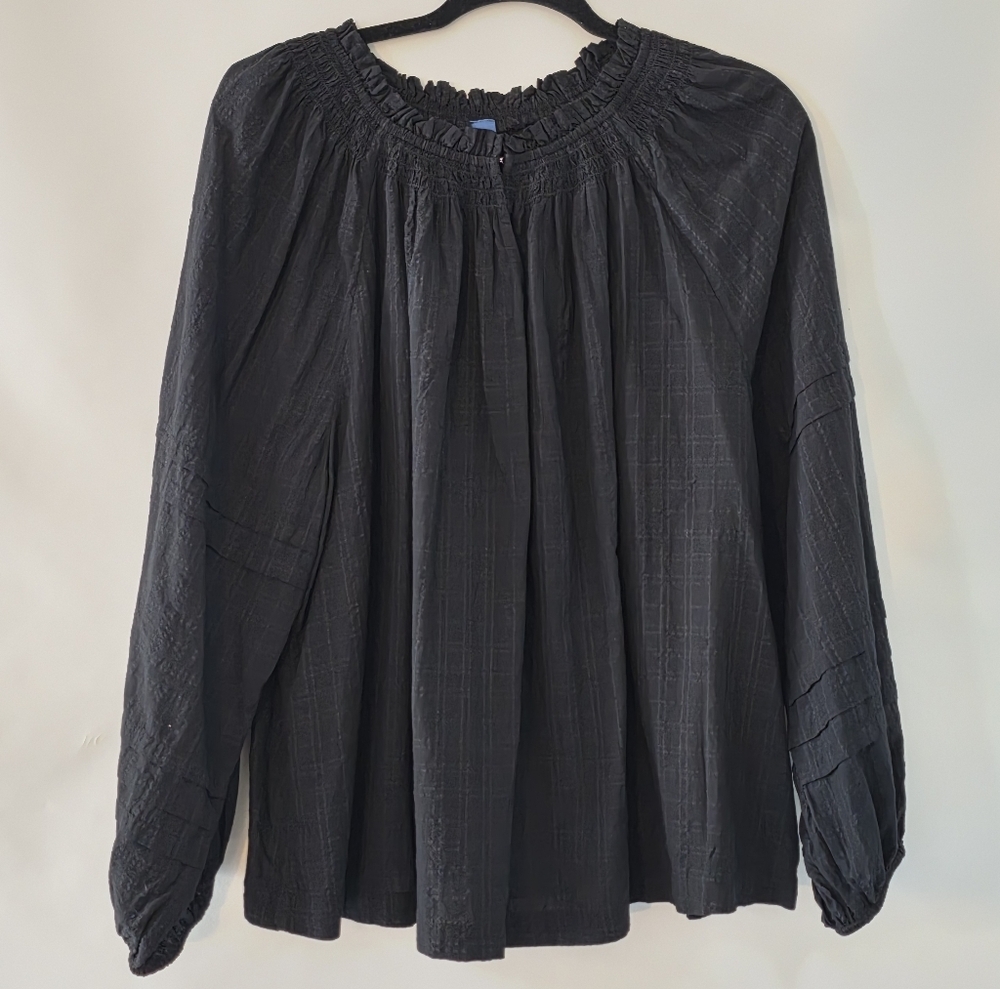 Old Navy Puff Sleeve Crinkle Top‎ Size 2X Black Modal Blend Blouse Lightweight
